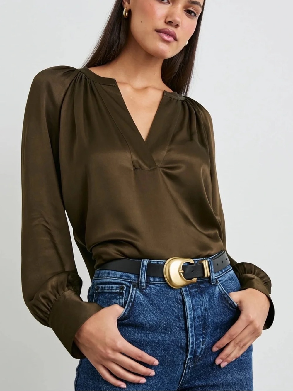 Rails Wynna Moss Long Sleeve V Neck Top Quiet Luxury Old Money | Size XS
